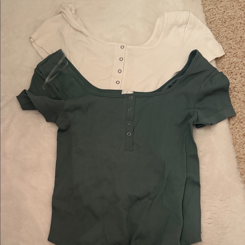 Women's SO pack of two Green and White Button-Down ribbed bodysuits